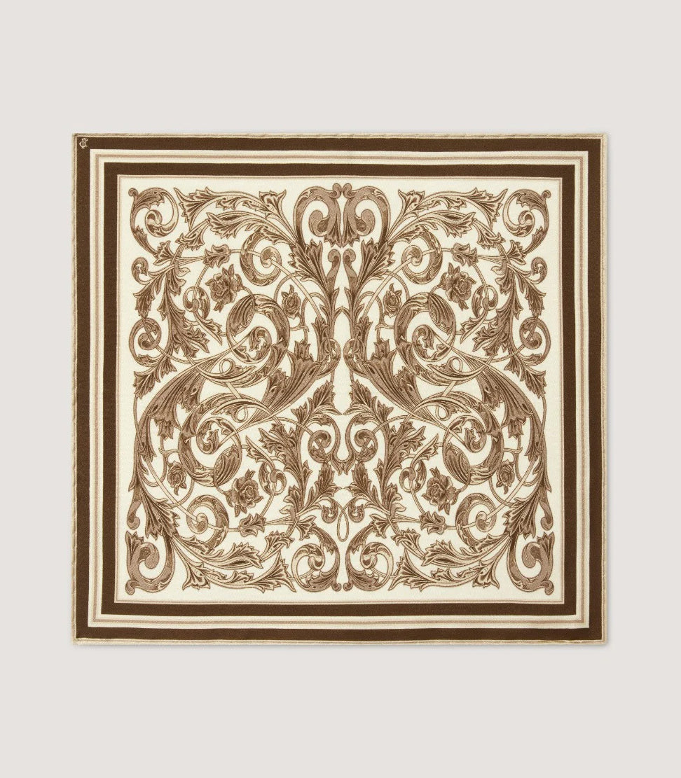 Rose and Scroll Pocket Square in Beige