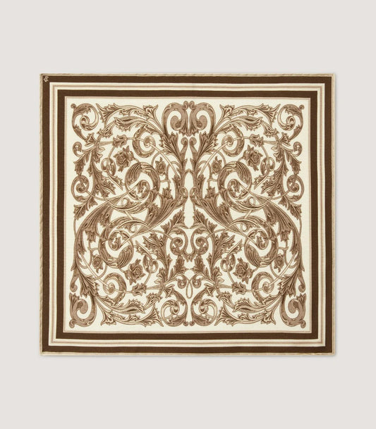 Rose and Scroll Pocket Square in Beige
