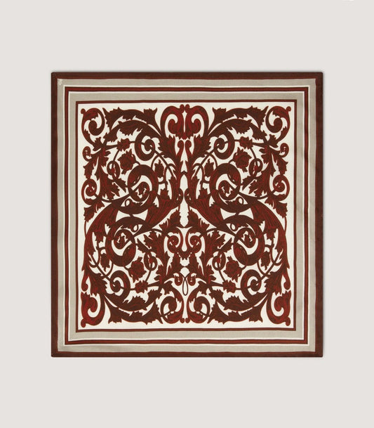 Rose and Scroll Pocket Square in Audley Red