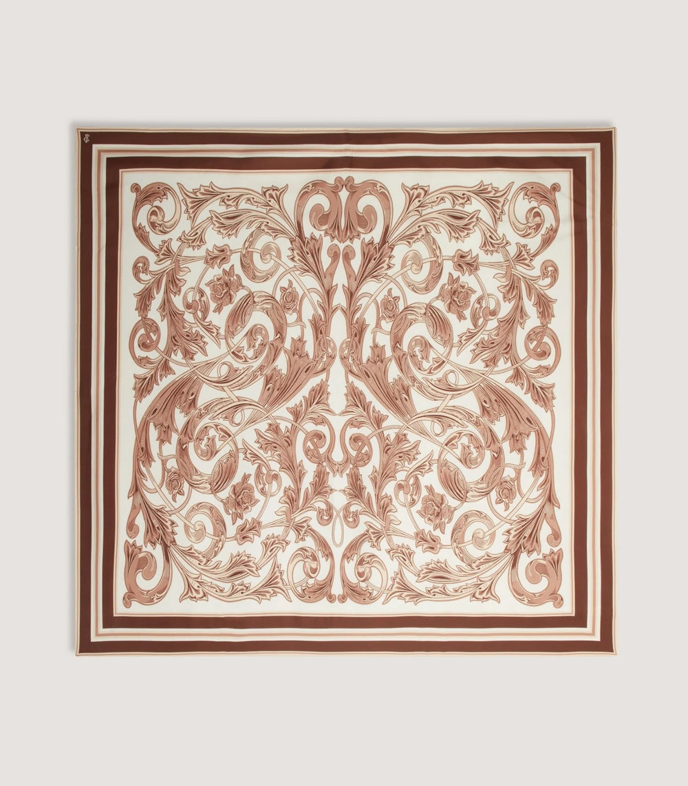 Rose and Scroll Silk Scarf in Taupe