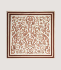 Rose and Scroll Silk Scarf in Taupe