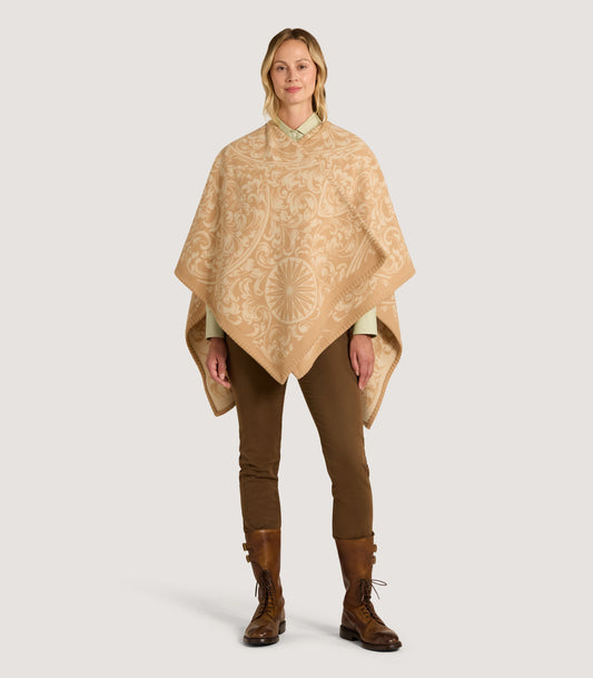 Women's Rose and Scroll Poncho in Camel