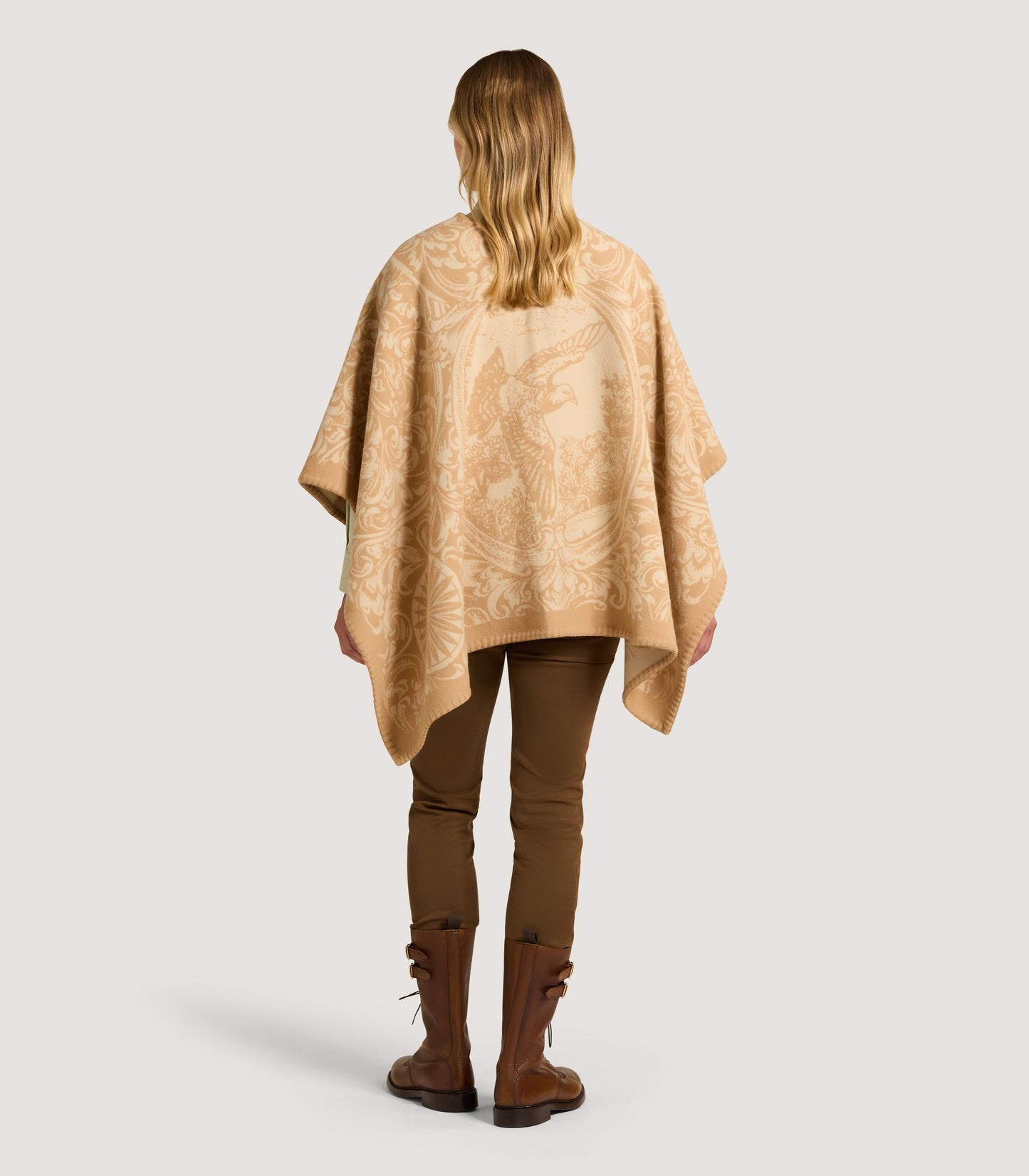 Women's Rose and Scroll Poncho in Camel