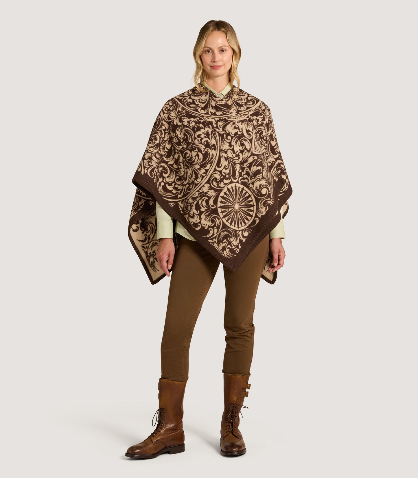 Women's Rose and Scroll Poncho in Chocolate