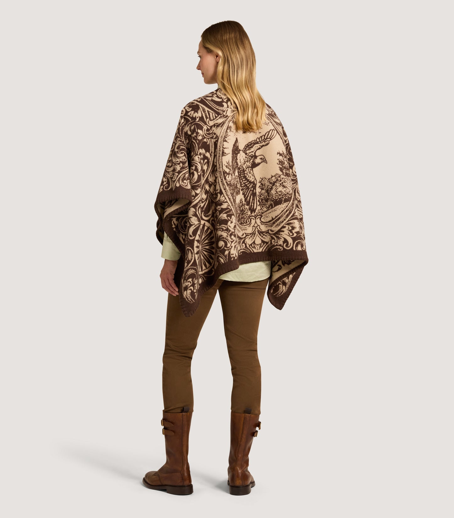 Women's Rose and Scroll Poncho in Chocolate