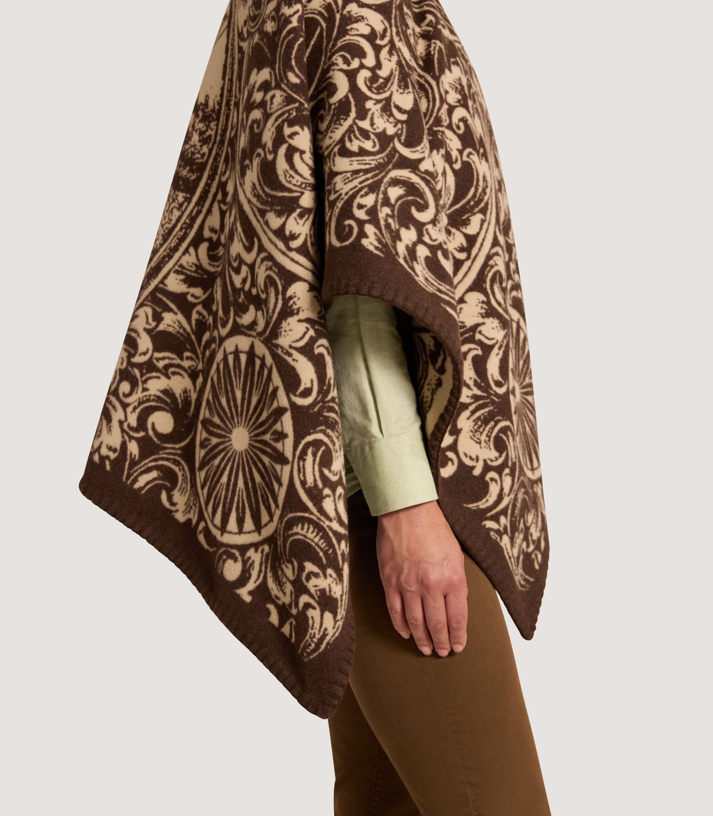 Women's Rose and Scroll Poncho in Chocolate