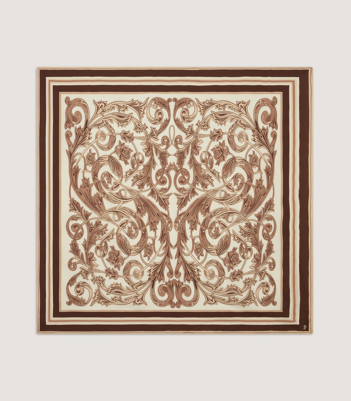 Rose and Scroll Silk Square Scarf in Beige