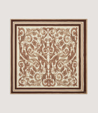 Rose and Scroll Silk Square Scarf in Beige