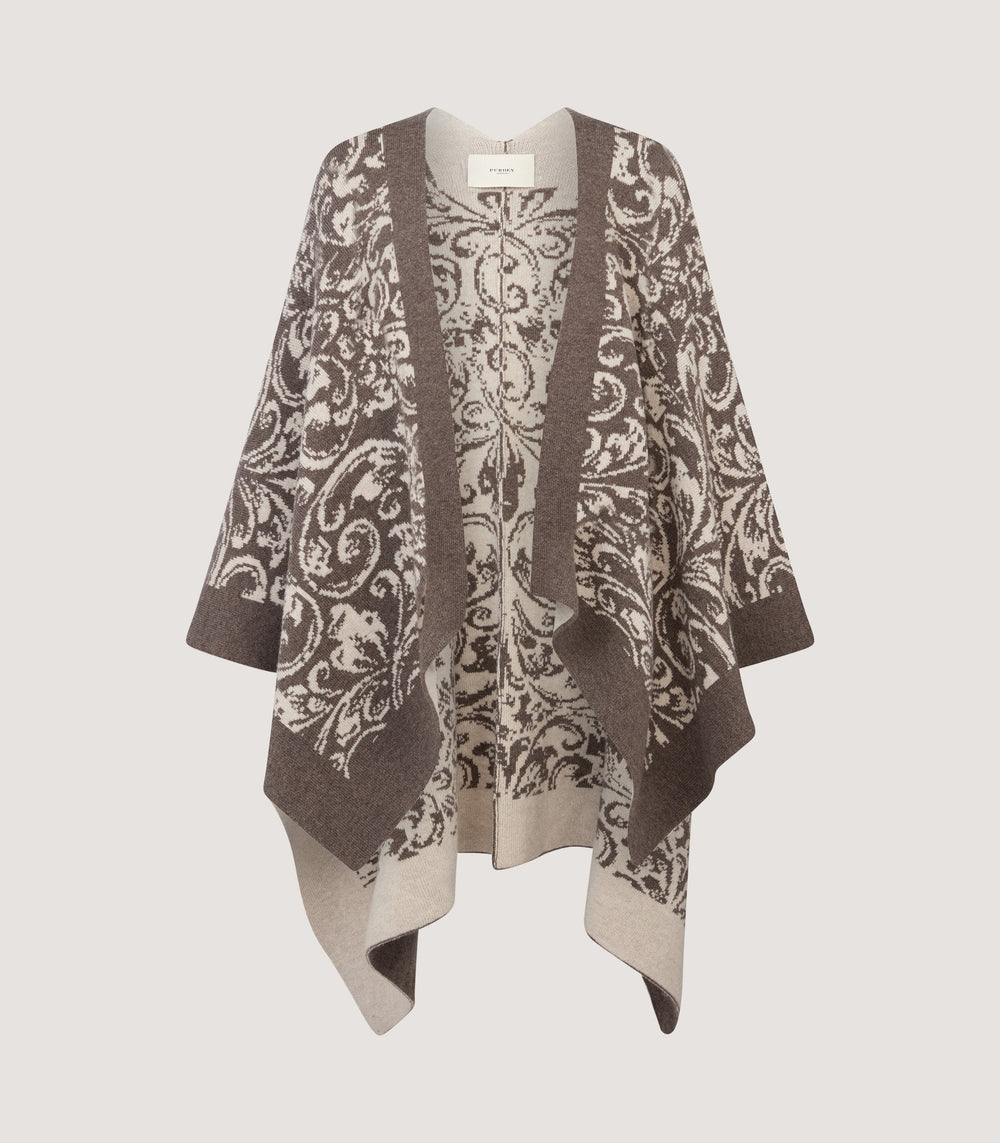 Women's Rose and Scroll Knitted Cape in Hazelnut