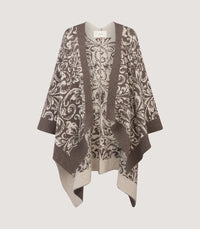 Women's Rose and Scroll Knitted Cape in Hazelnut