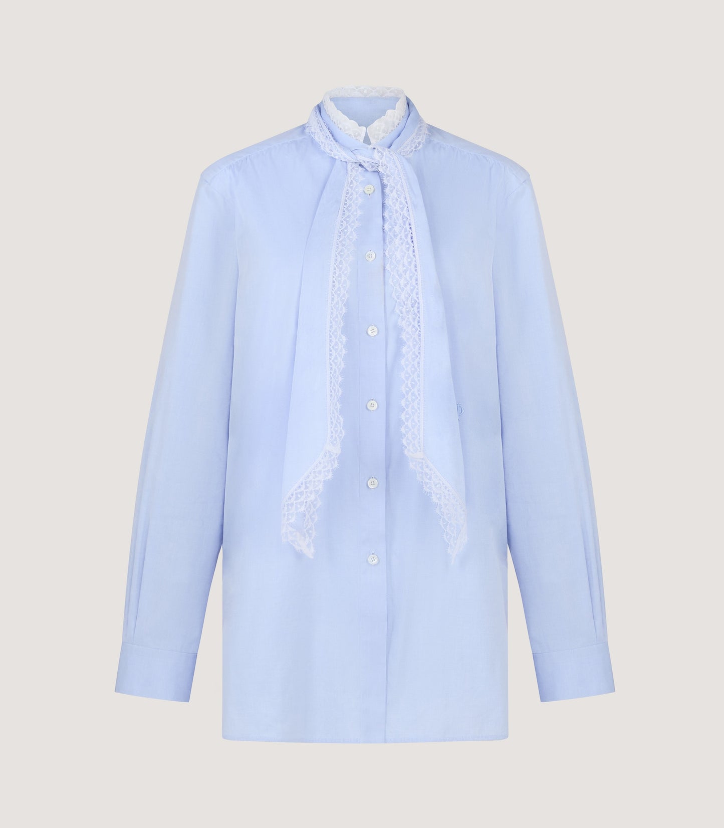 Women's Lace Stand Collar Shirt in Sky Blue