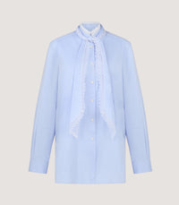 Women's Lace Stand Collar Shirt in Sky Blue