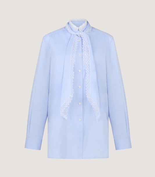Women's Lace Stand Collar Shirt in Sky Blue