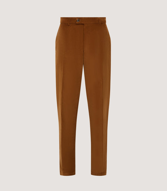 Men's Flat Front Corduroy Trousers in Walnut