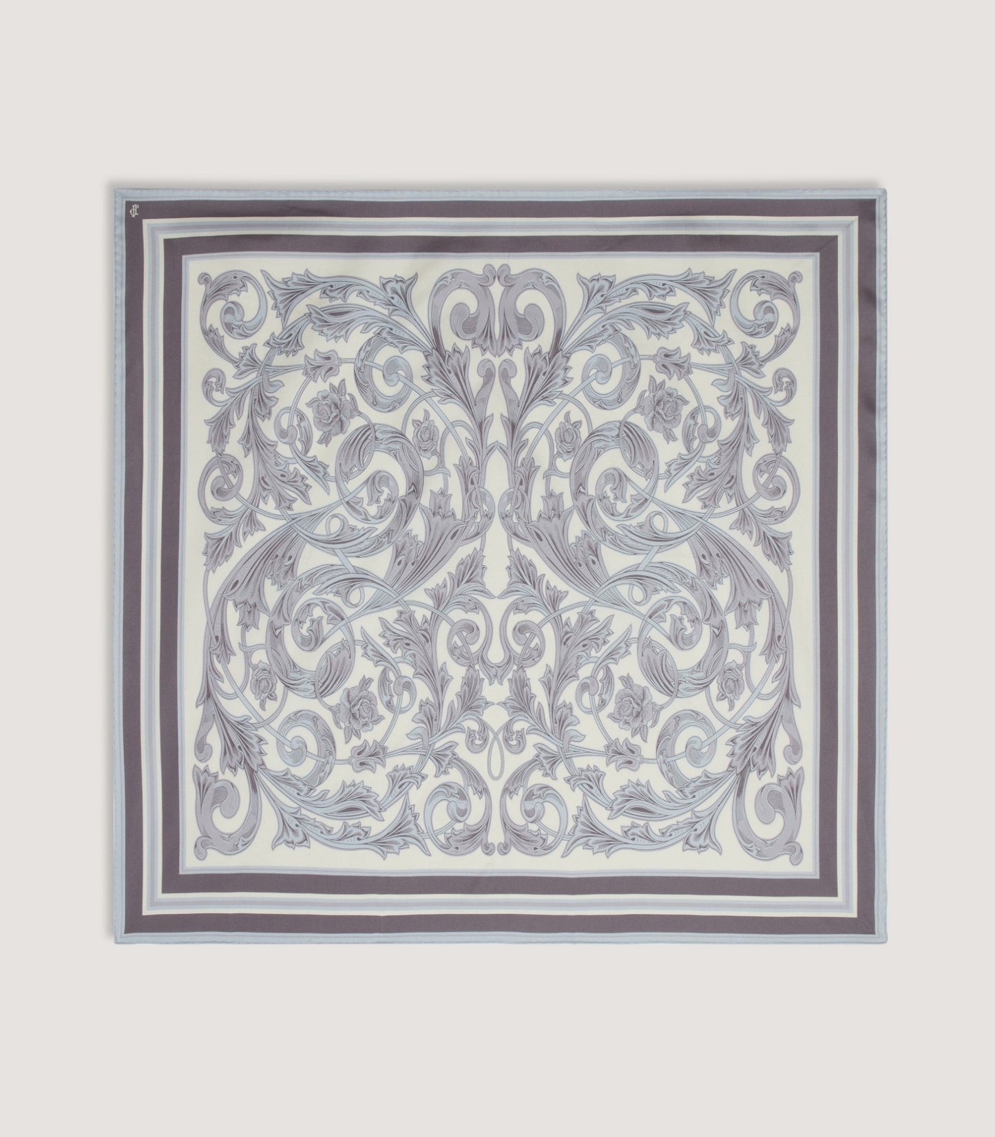 Rose and Scroll Silk Square Scarf in Steel