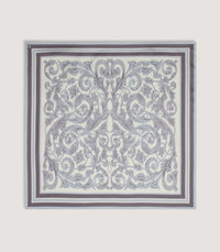 Rose and Scroll Silk Square Scarf in Steel