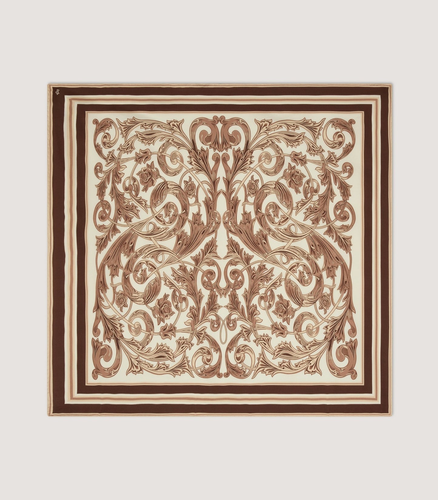 Rose and Scroll Silk Square Scarf in Beige