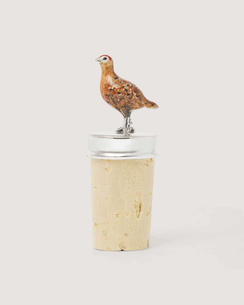 Enamelled Grouse Bottle Stopper in Silver