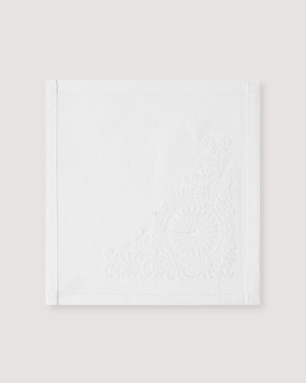 Rose and Scroll Cocktail Napkin in White
