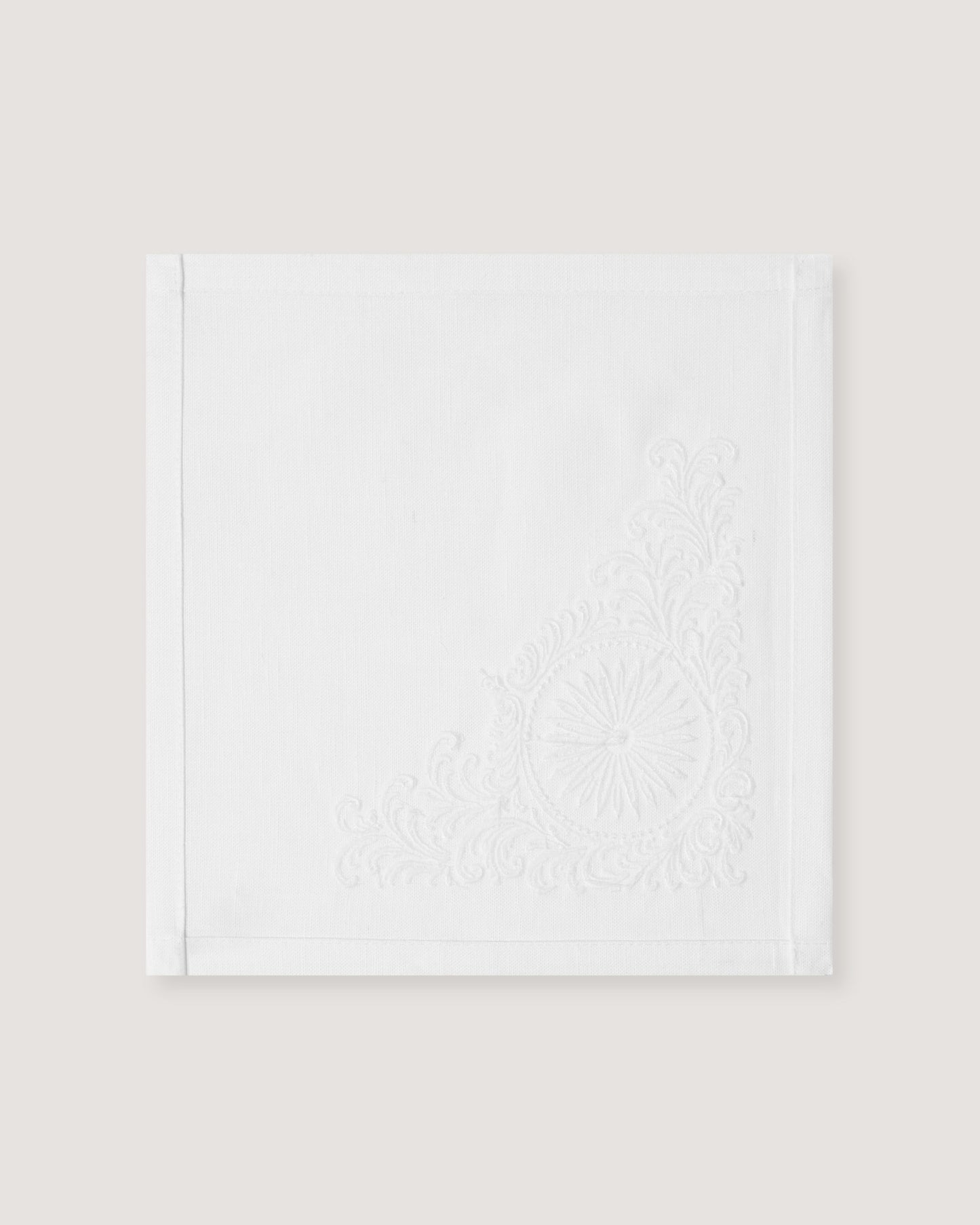 Rose and Scroll Cocktail Napkin in White