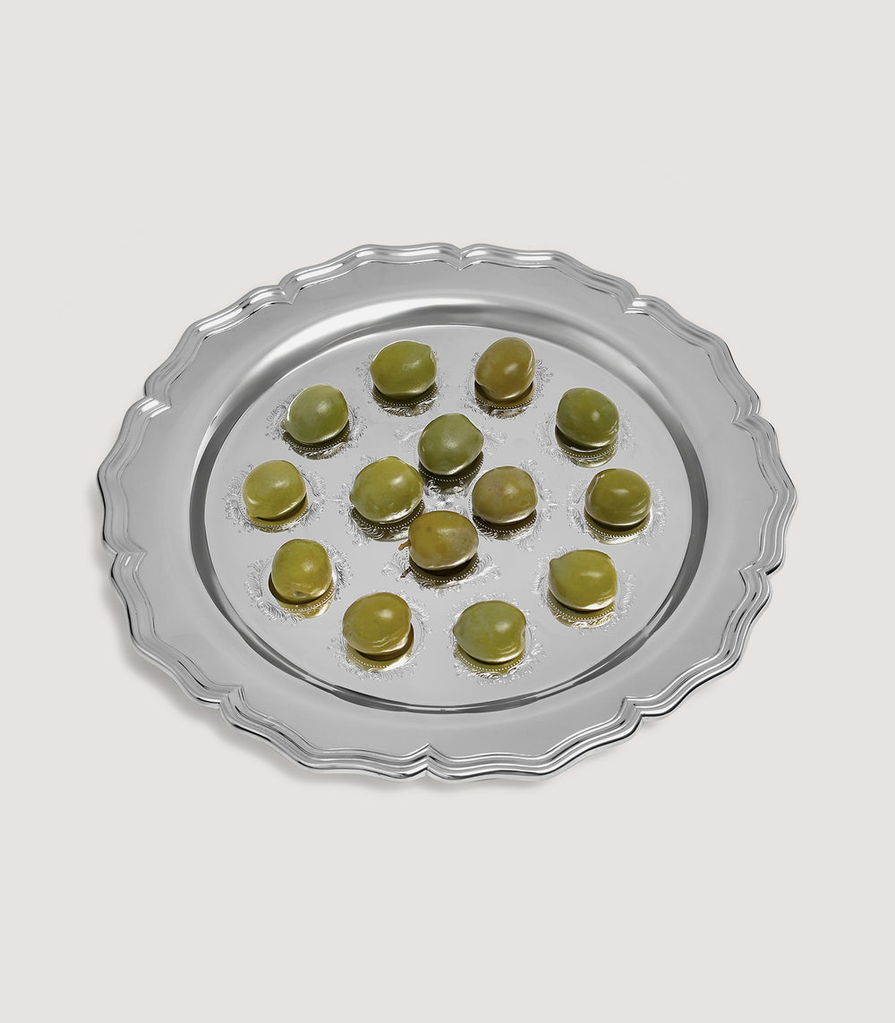 Rose and Scroll Olive Tray in Silver