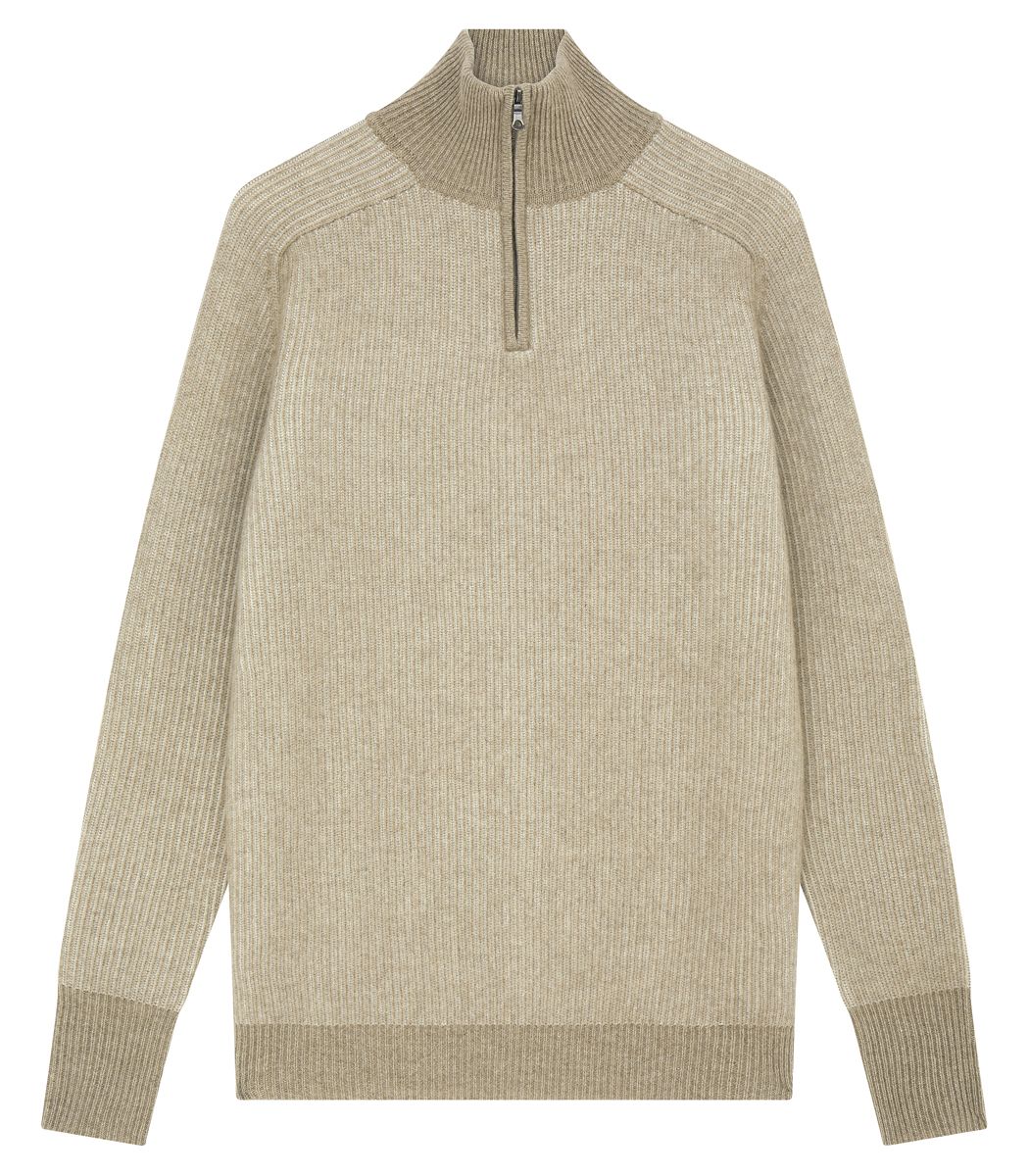 Women's Two Tone Cashmere Half Zip Sweater In Natural