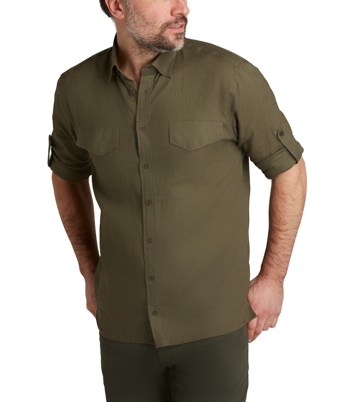 Men's Linen Selous Safari Shirt In Forest Green