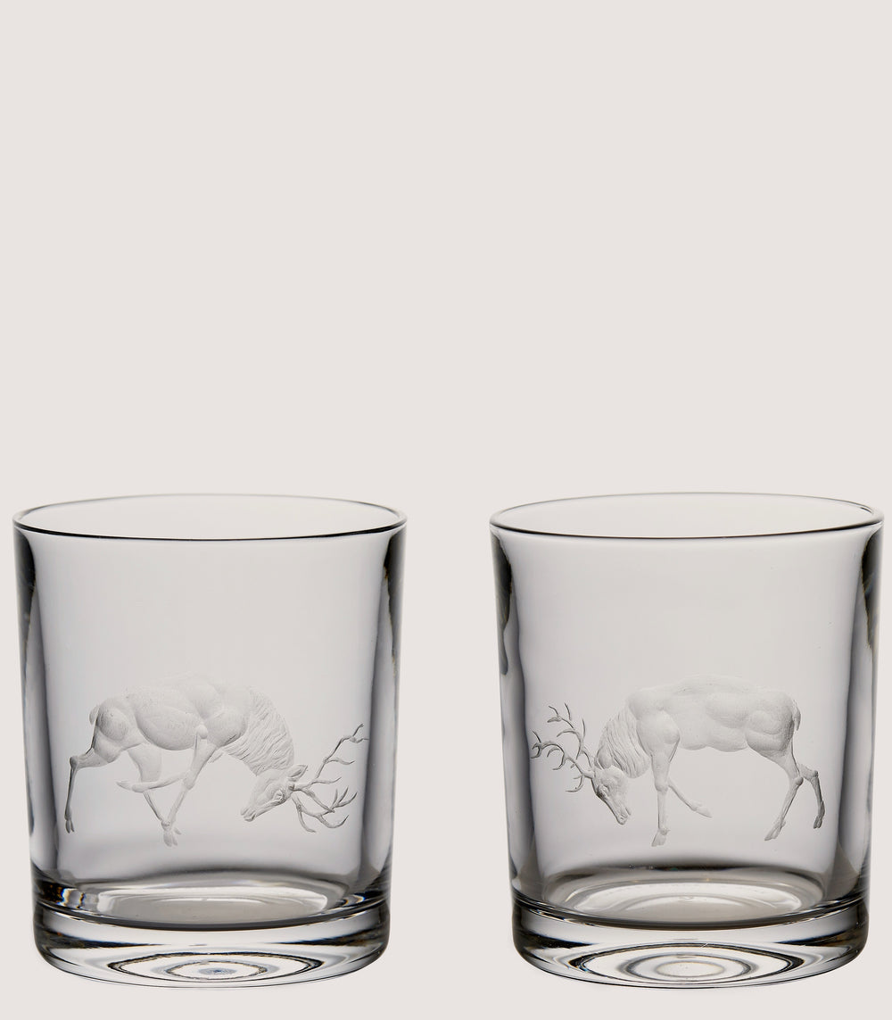 Fighting Stags Pair Of Crystal Tumblers
