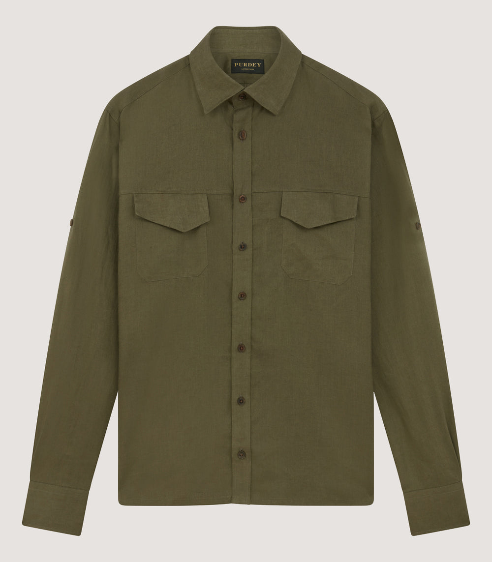 Men's Linen Selous Safari Shirt In Forest Green