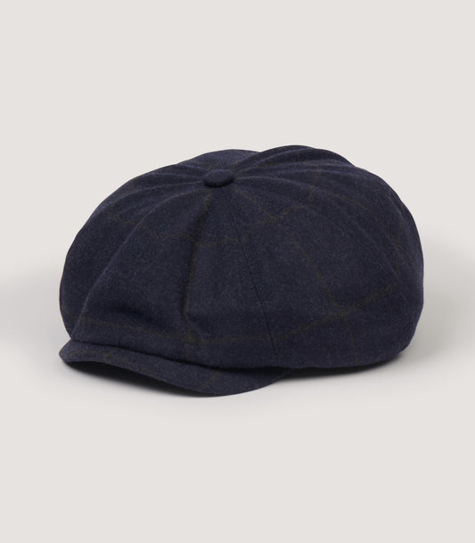Dalby Check Loden Bakerboy Cap In Navy