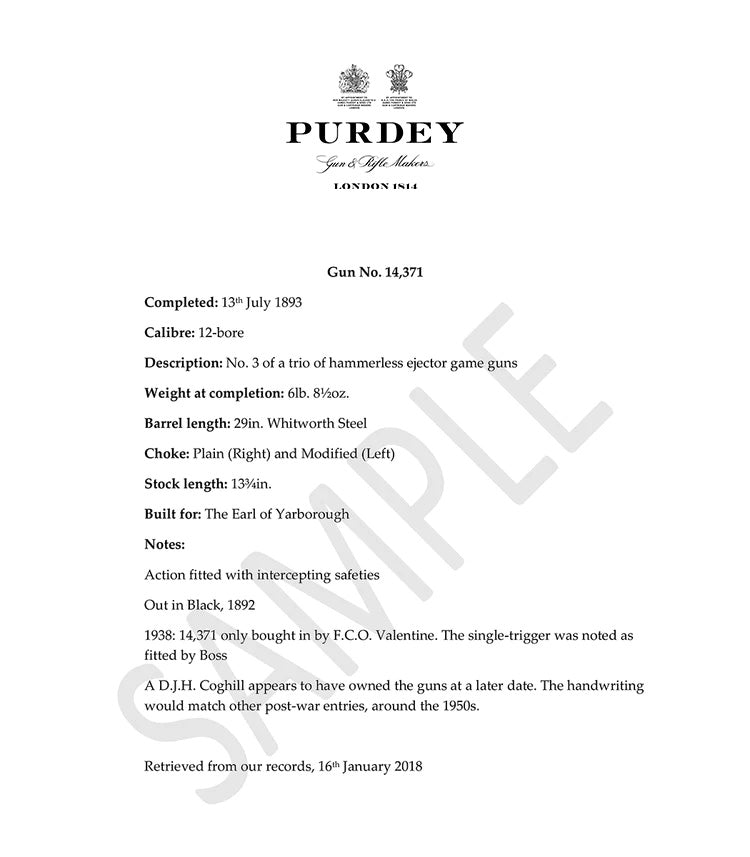 History Certificate Purdey