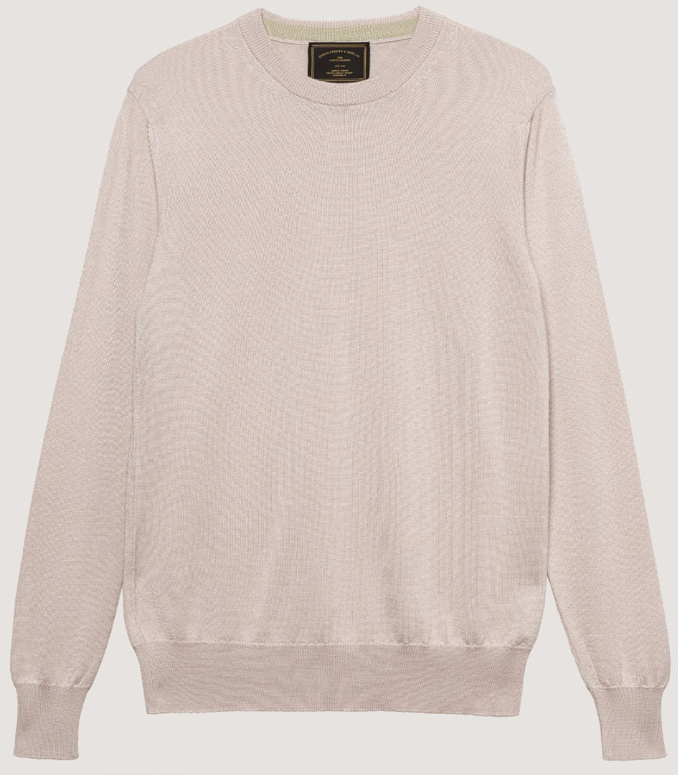 Ladies Silk Blend Crew Neck Sweater - Oyster X 16 In Rose